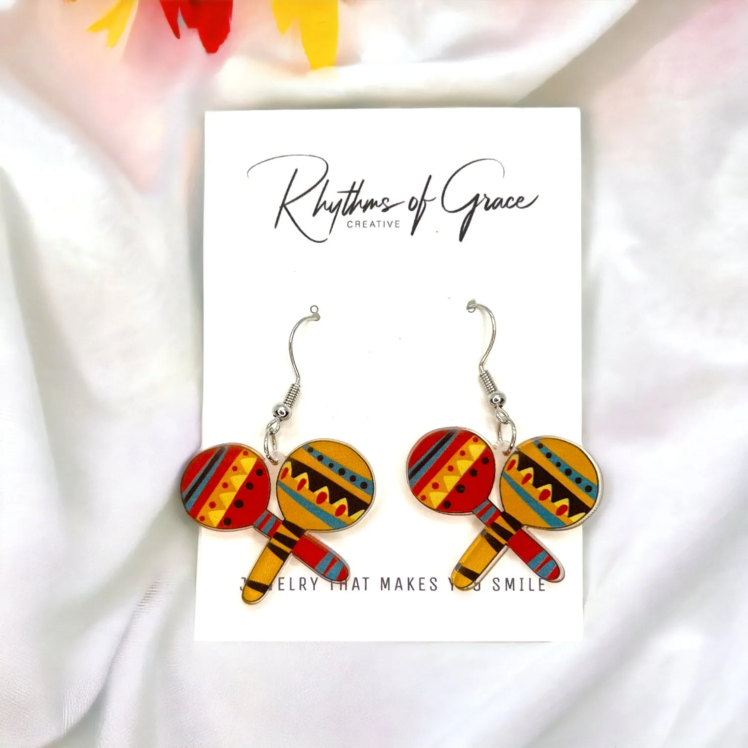 Fiesta Maracas Earrings - Mexican Noise Makers, Halloween Earrings, Halloween Costume, Cinco de Mayo, Taco Tuesday, Dia de los Muertos