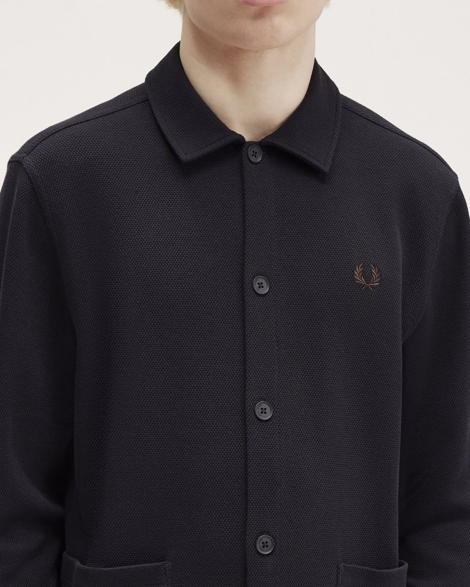 Fred Perry Button Through L/S Polo Shirt - Navy