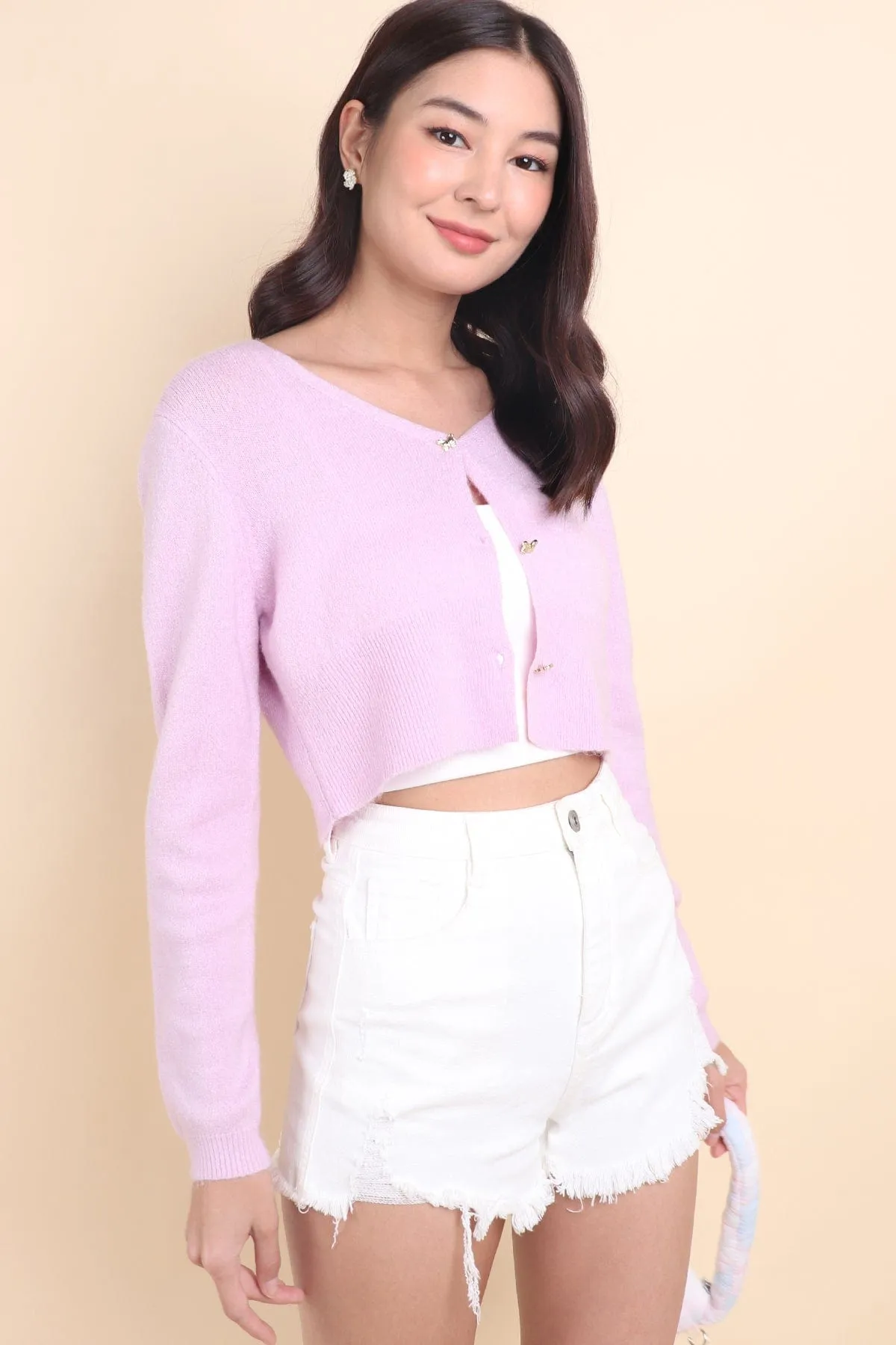 FREEDOM KNIT CROPPED CARDIGAN IN PURPLE