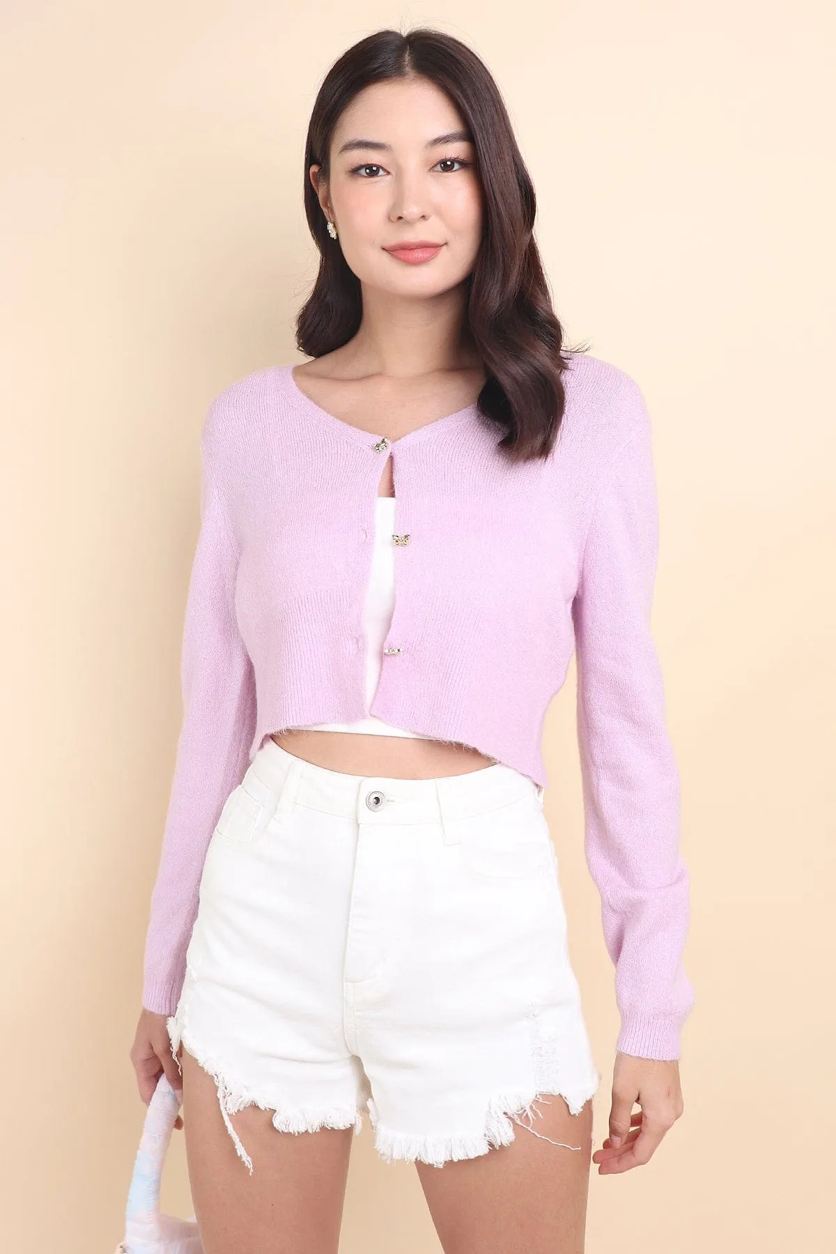 FREEDOM KNIT CROPPED CARDIGAN IN PURPLE