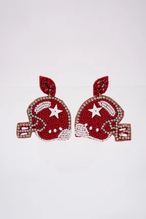 Game Day Foot Ball Helmet Beaded Earrings - Burgundy