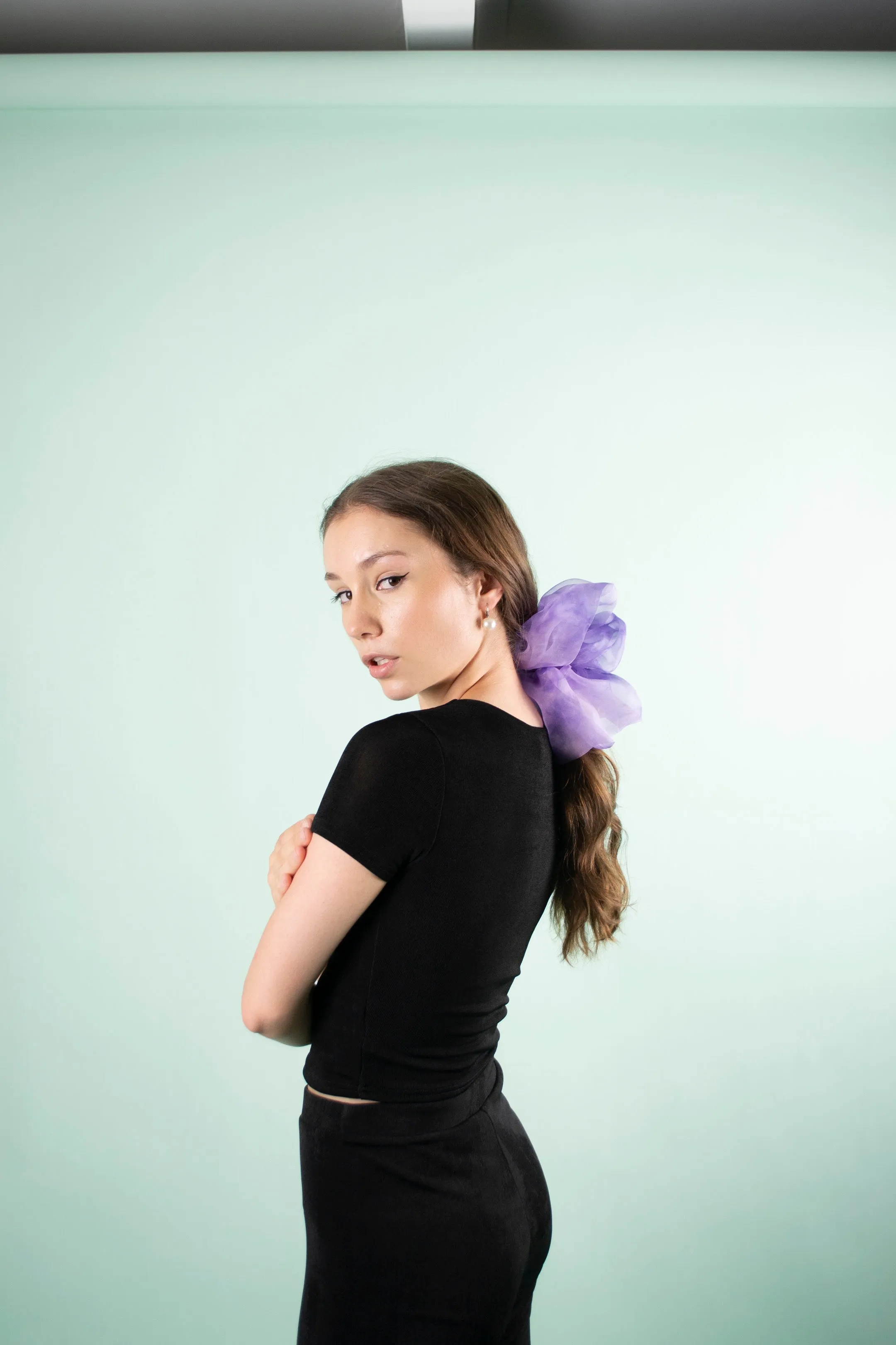 Giga Scrunchie in Periwinkle Tie-Dye Silk Organza