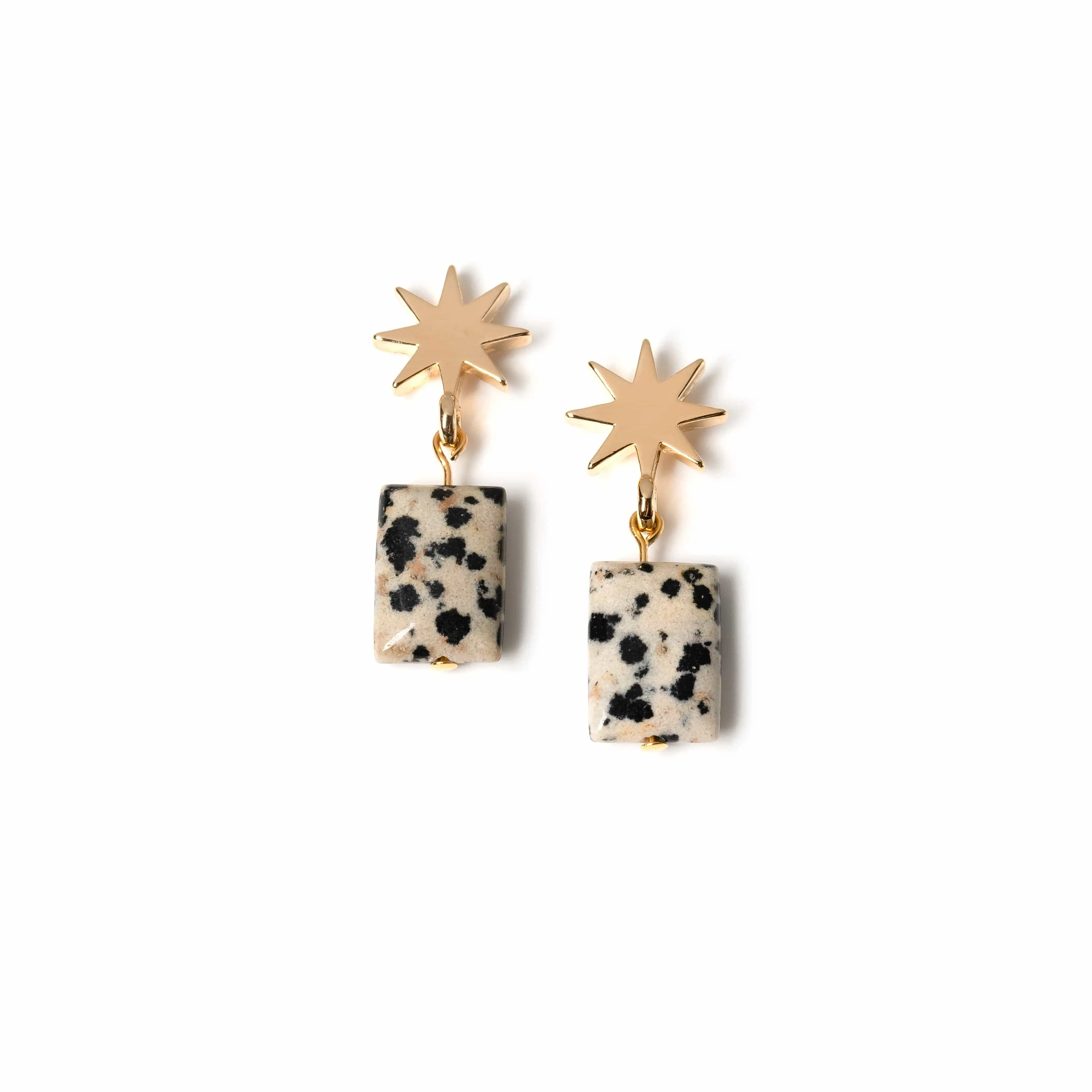 gold star   dalmatian jasper earrings