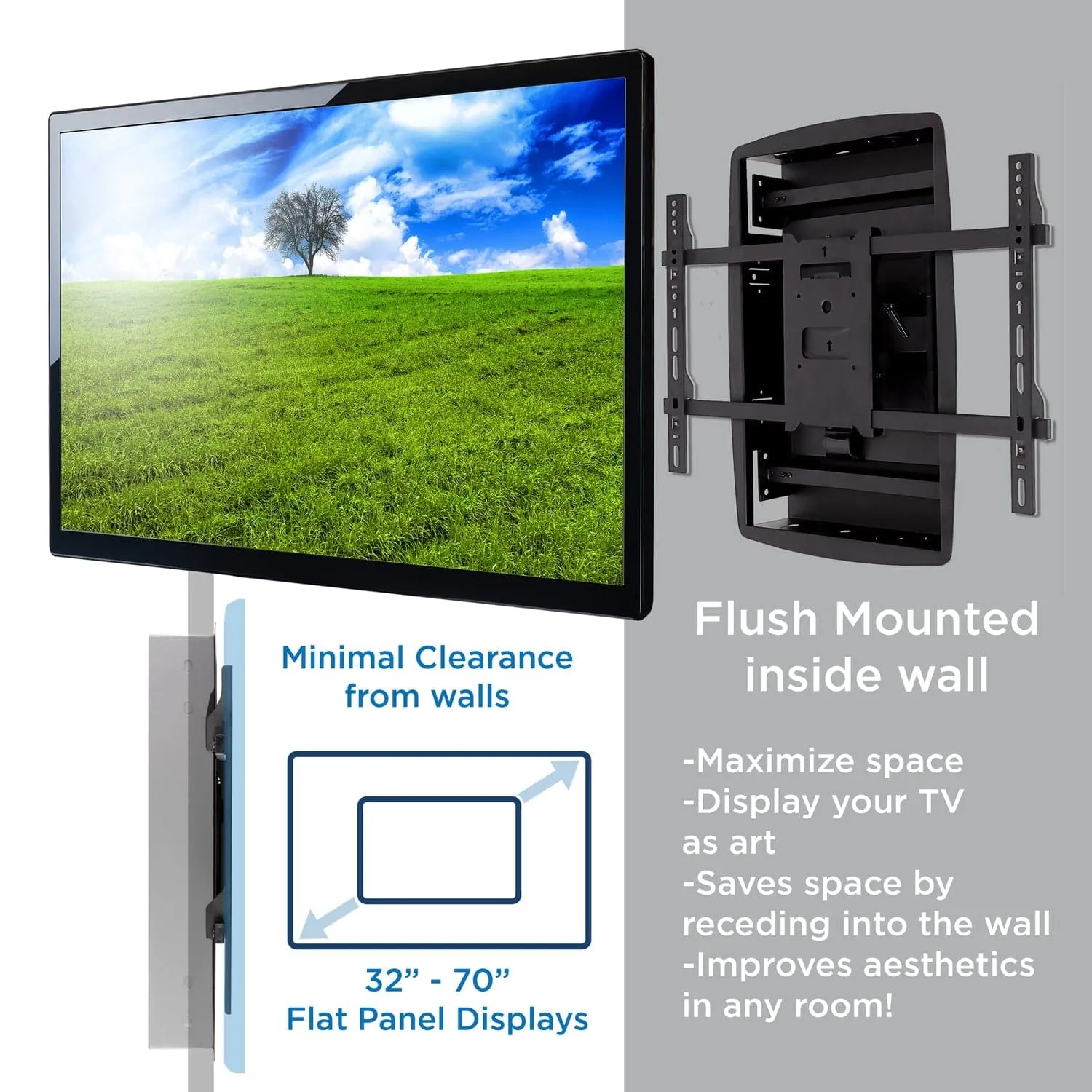 Heavy Duty Full Motion TV Wall Mount with Long Extension and Recessed Base