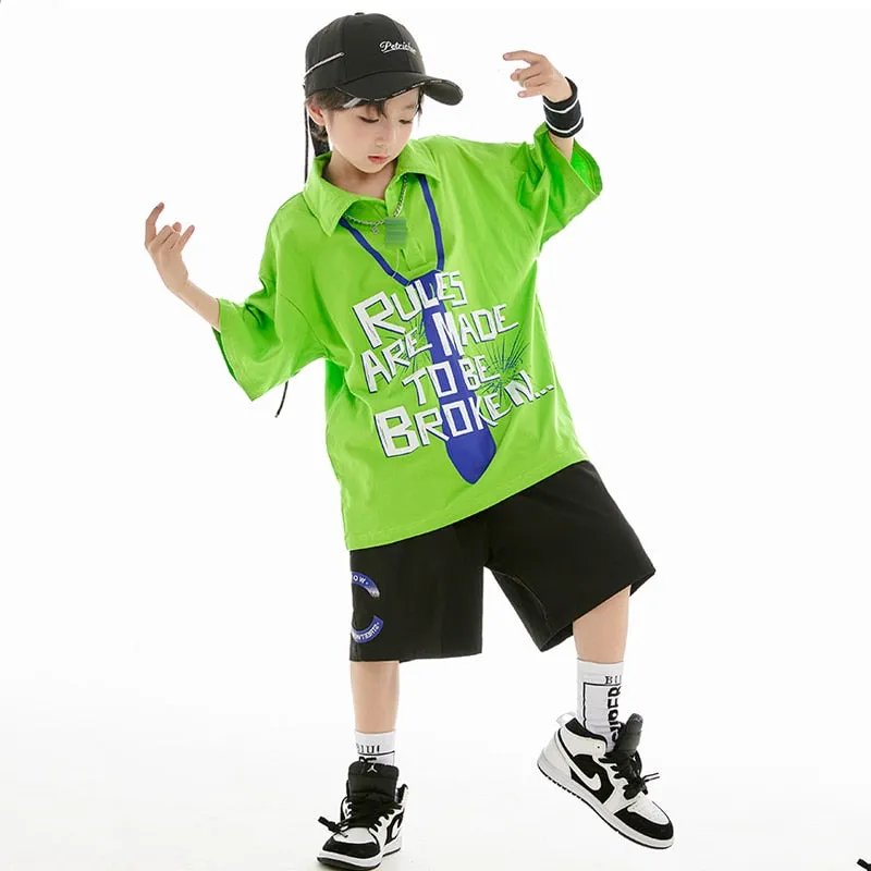 HH0371 Hip Hop -Street Dance Costume -Short Sleeves Tops - Pants-Performance Stage Wear HH0371