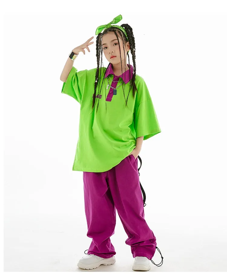 HH0371 Hip Hop -Street Dance Costume -Short Sleeves Tops - Pants-Performance Stage Wear HH0371