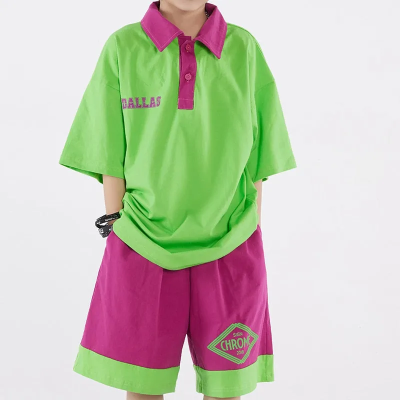 HH0371 Hip Hop -Street Dance Costume -Short Sleeves Tops - Pants-Performance Stage Wear HH0371