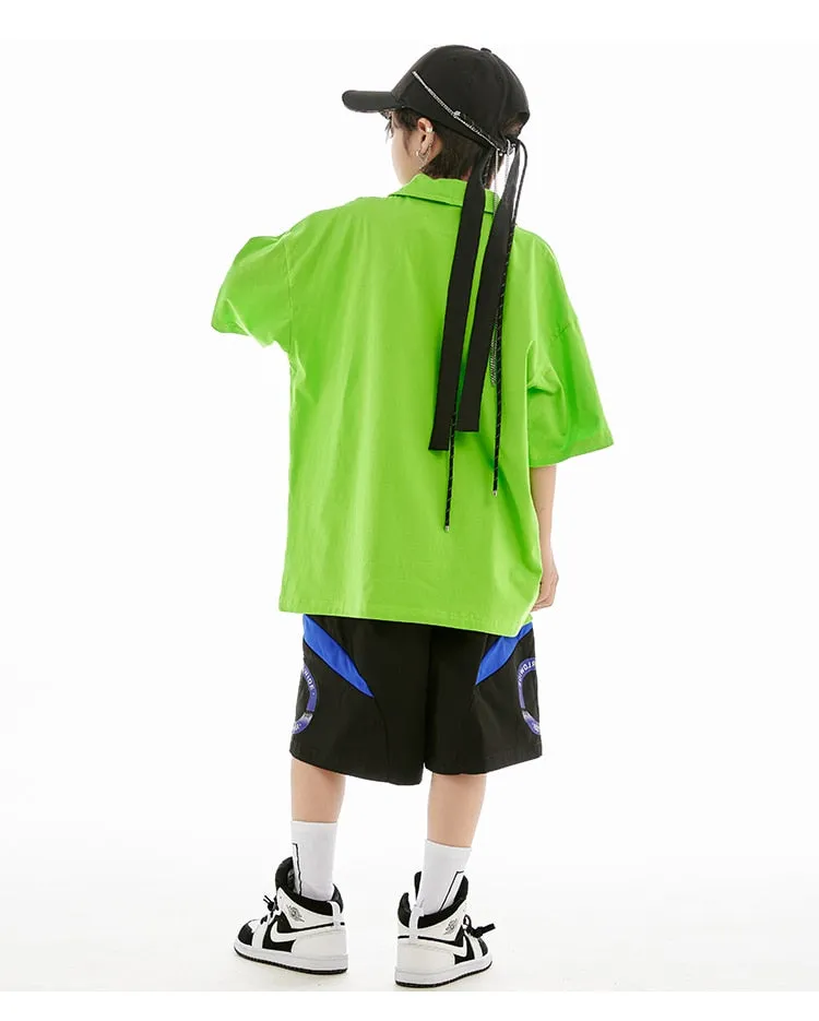 HH0371 Hip Hop -Street Dance Costume -Short Sleeves Tops - Pants-Performance Stage Wear HH0371