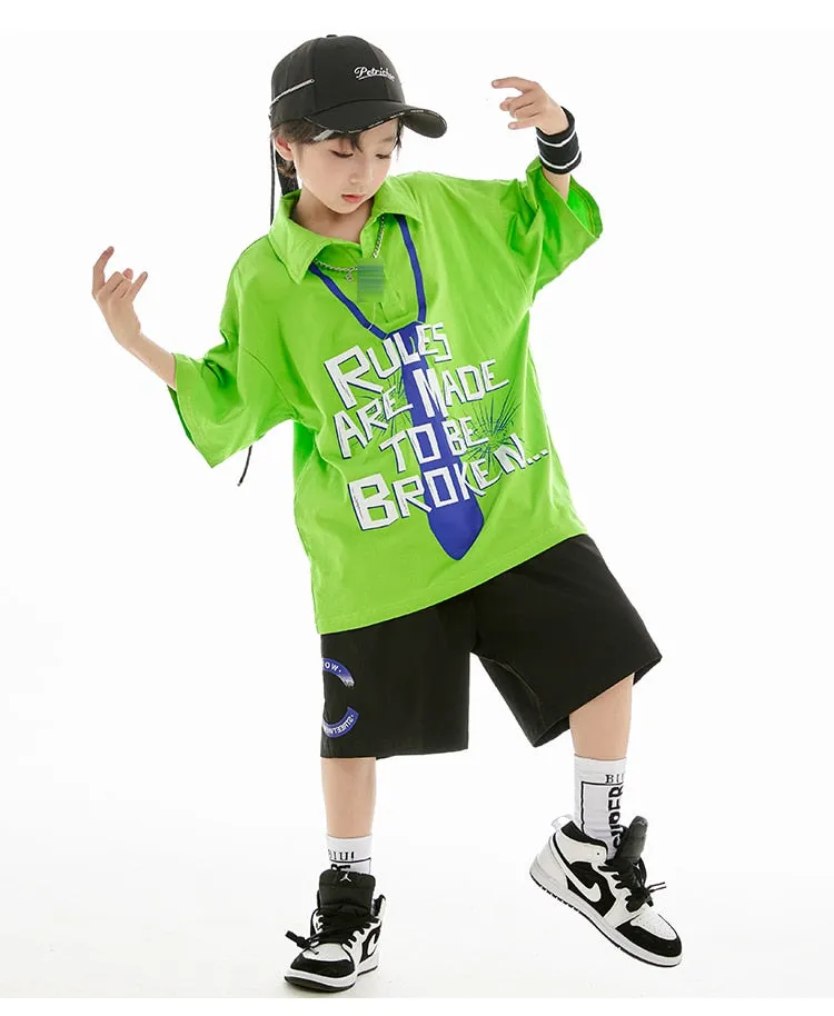 HH0371 Hip Hop -Street Dance Costume -Short Sleeves Tops - Pants-Performance Stage Wear HH0371