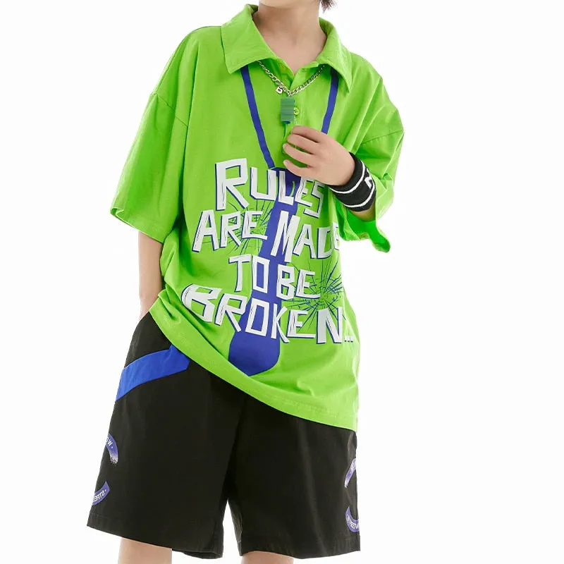 HH0371 Hip Hop -Street Dance Costume -Short Sleeves Tops - Pants-Performance Stage Wear HH0371