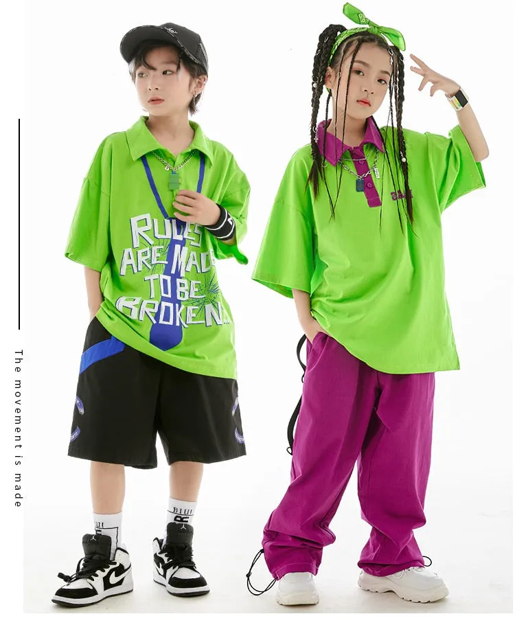 HH0371 Hip Hop -Street Dance Costume -Short Sleeves Tops - Pants-Performance Stage Wear HH0371