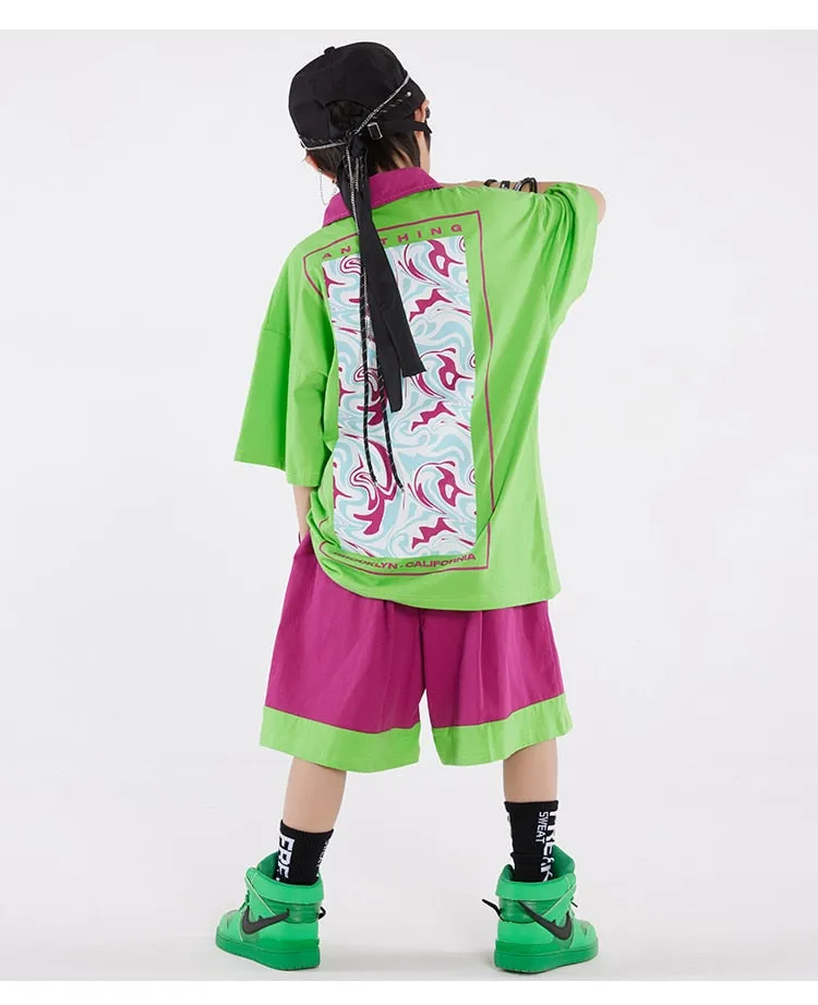 HH0371 Hip Hop -Street Dance Costume -Short Sleeves Tops - Pants-Performance Stage Wear HH0371