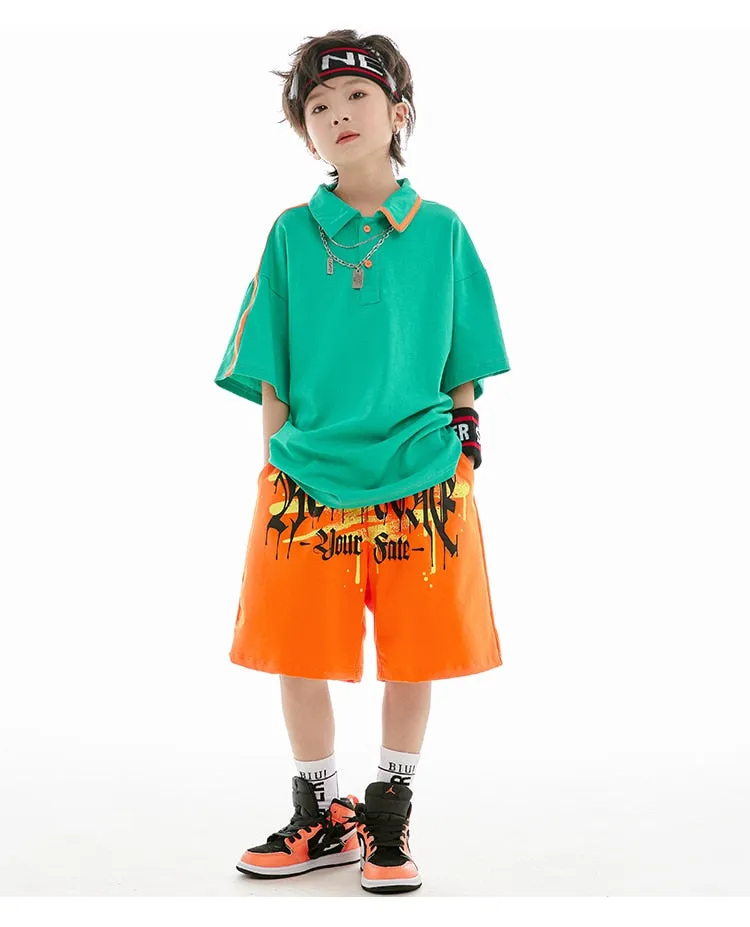 HH0371 Hip Hop -Street Dance Costume -Short Sleeves Tops - Pants-Performance Stage Wear HH0371