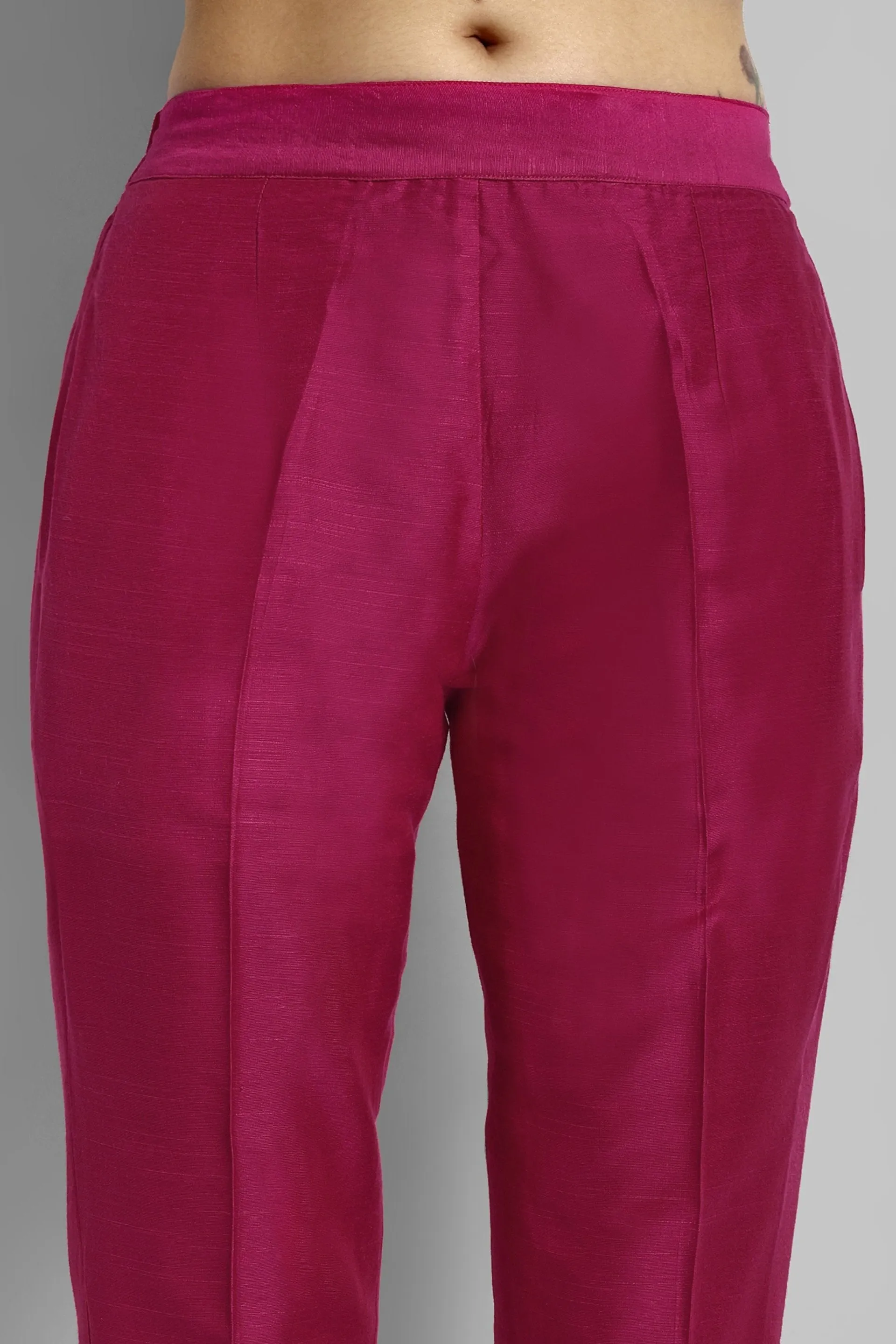 Hot Pink Boat Neck kurta with Elasticated Pant - Set of 2