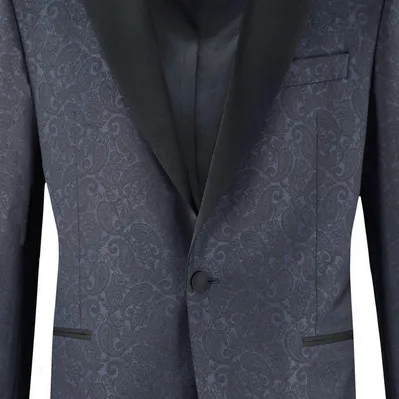 Jack Victor Elwood Paisley Peak Lapel Wool Dinner Jacket | Navy