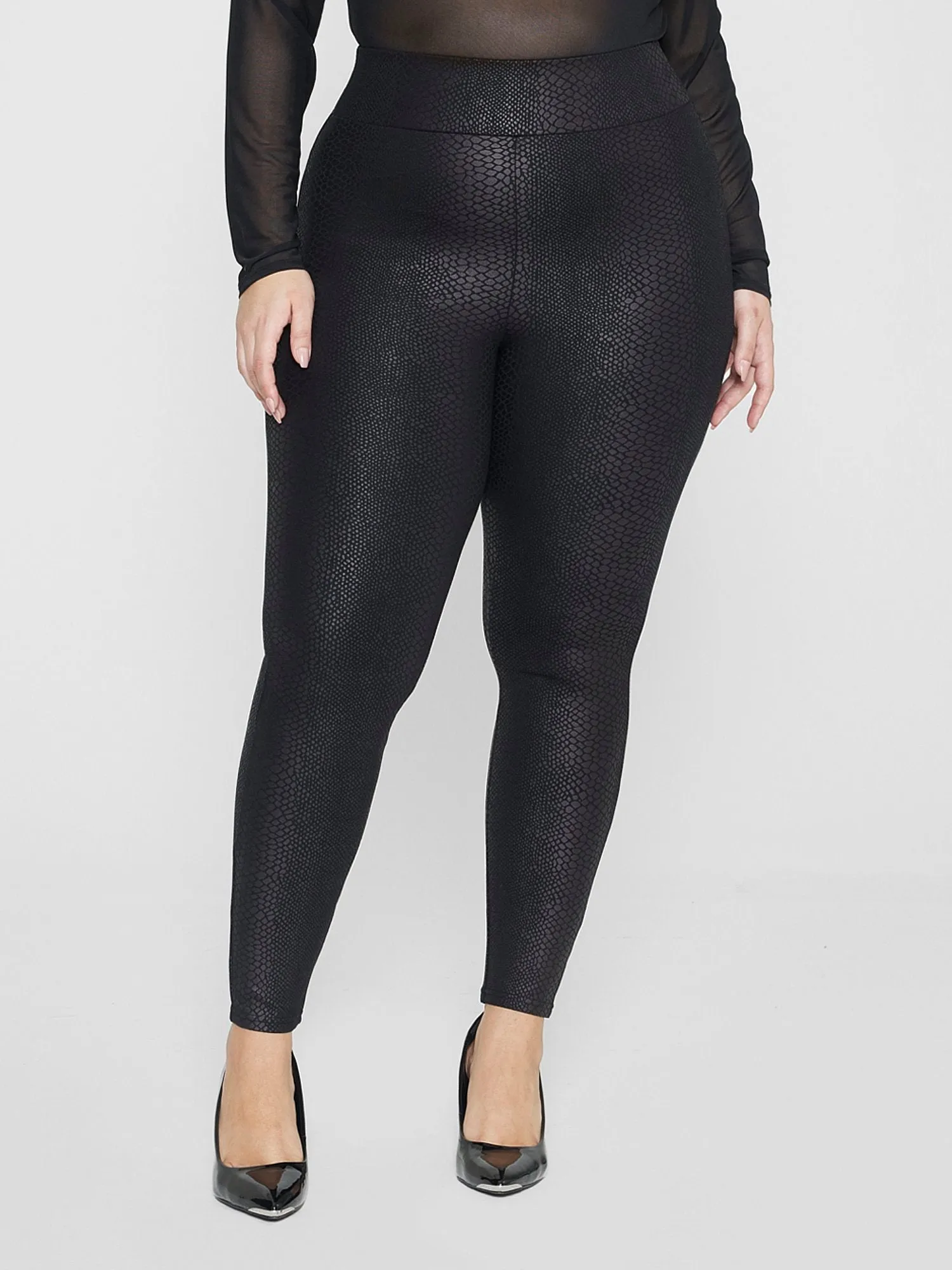 Jianna Snakeskin Texture Coated Ponte Knit Leggings