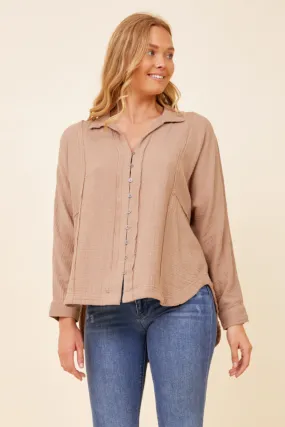 Light Taupe Gauze Button Down