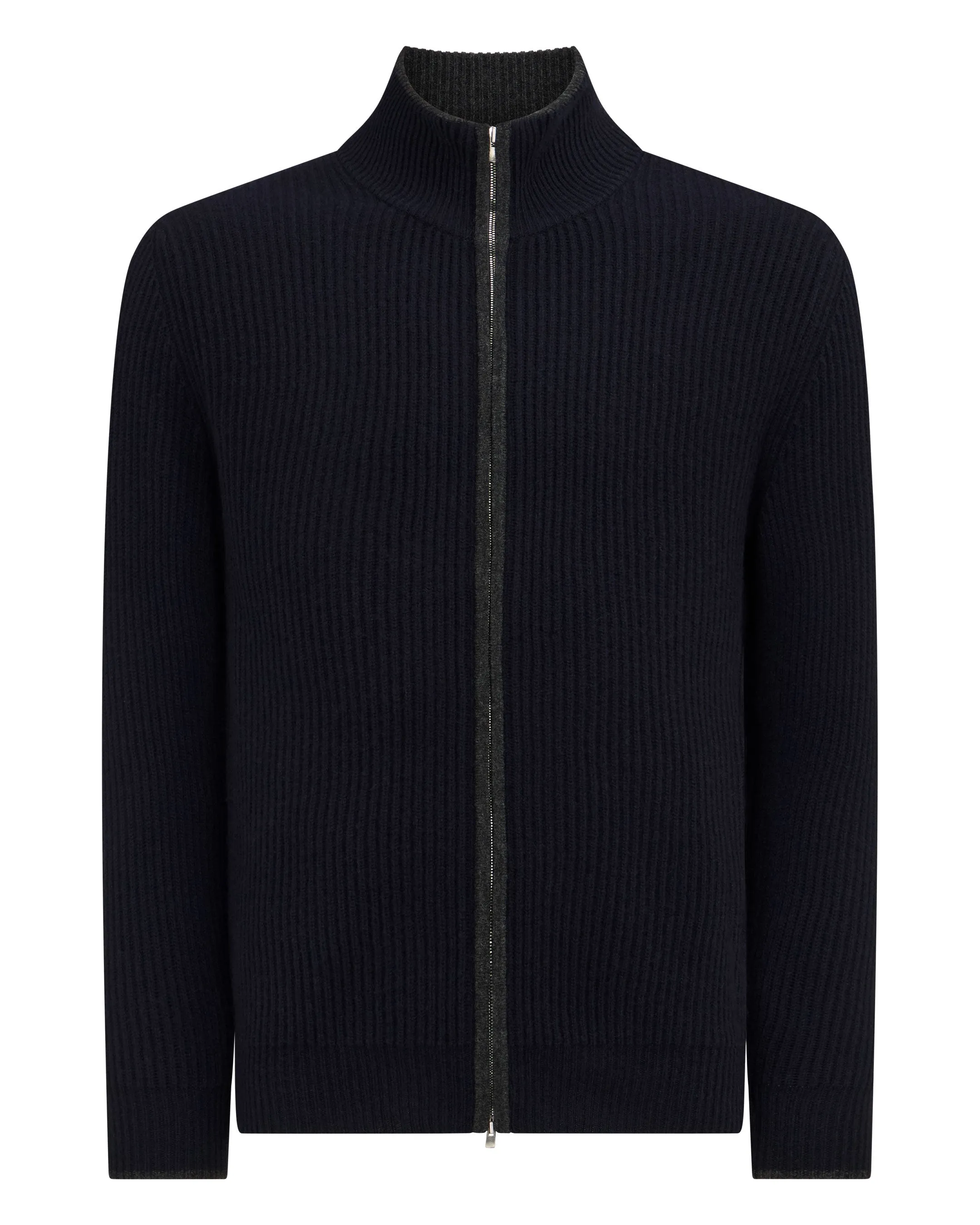 Men's Lambeth Rib Full Zip Cashmere Cardigan Navy Blue