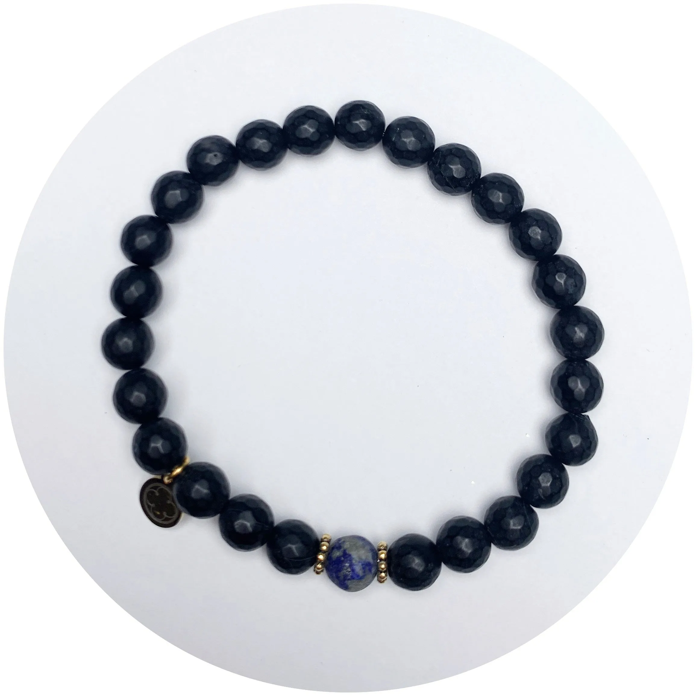 Mens Matte Black Onyx with Lapis Accent