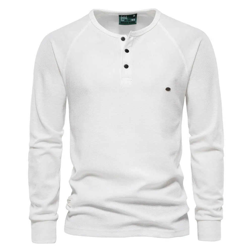 Men's Winter Sweater Collar Long Sleeve Waffle T-Shirt Solid Color T-Shirts | TW401