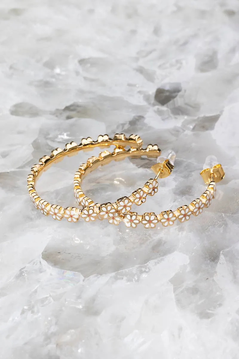 Native Gem - PETIT FLEUR HOOP EARRINGS- 14K GOLD VERMEIL