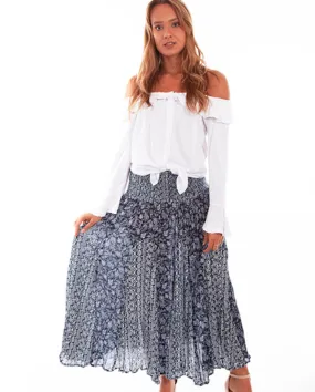 Navy & White Print Boho Maxi Skirt