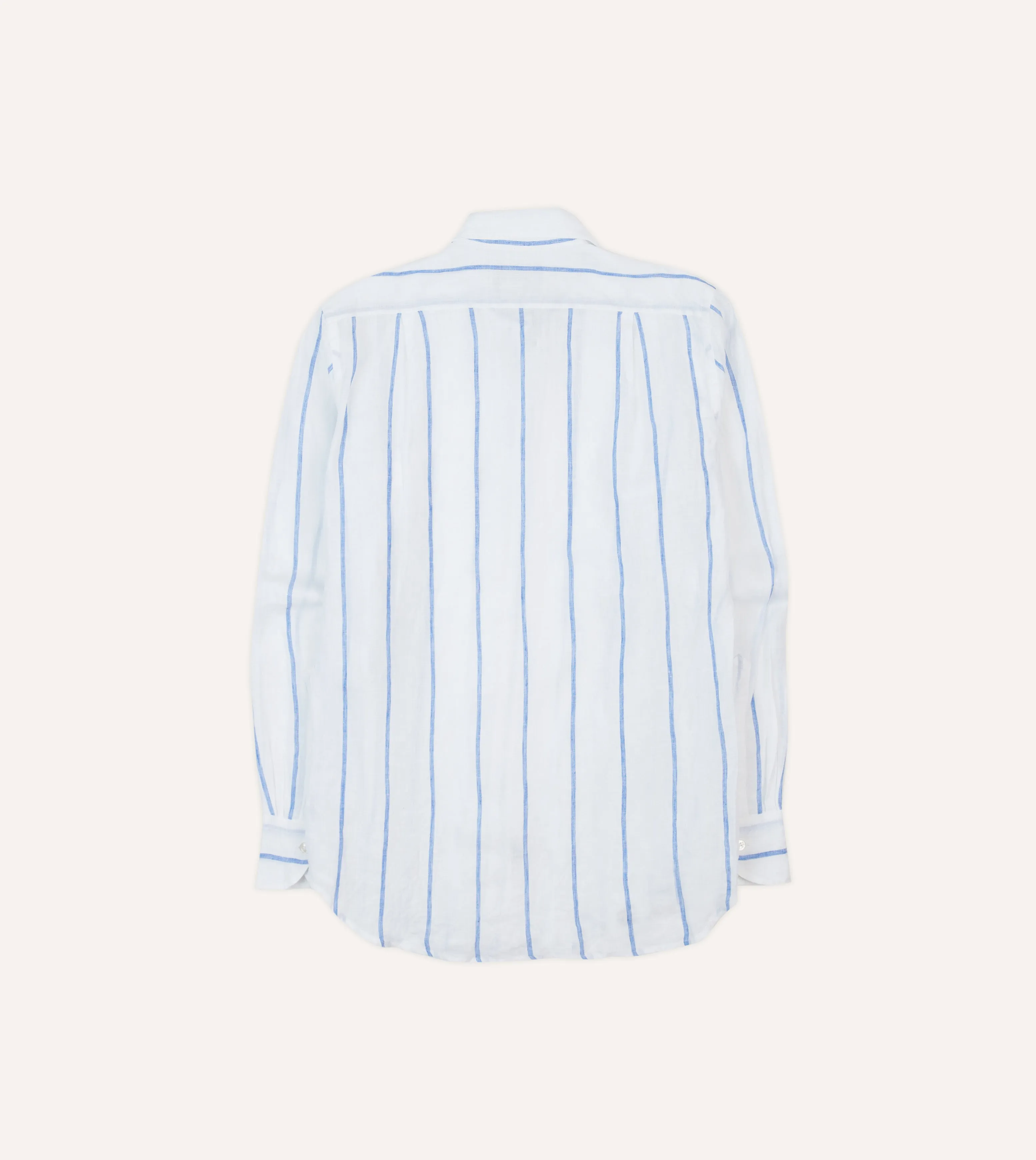 Navy Wide Stripe Linen Spread Collar Shirt