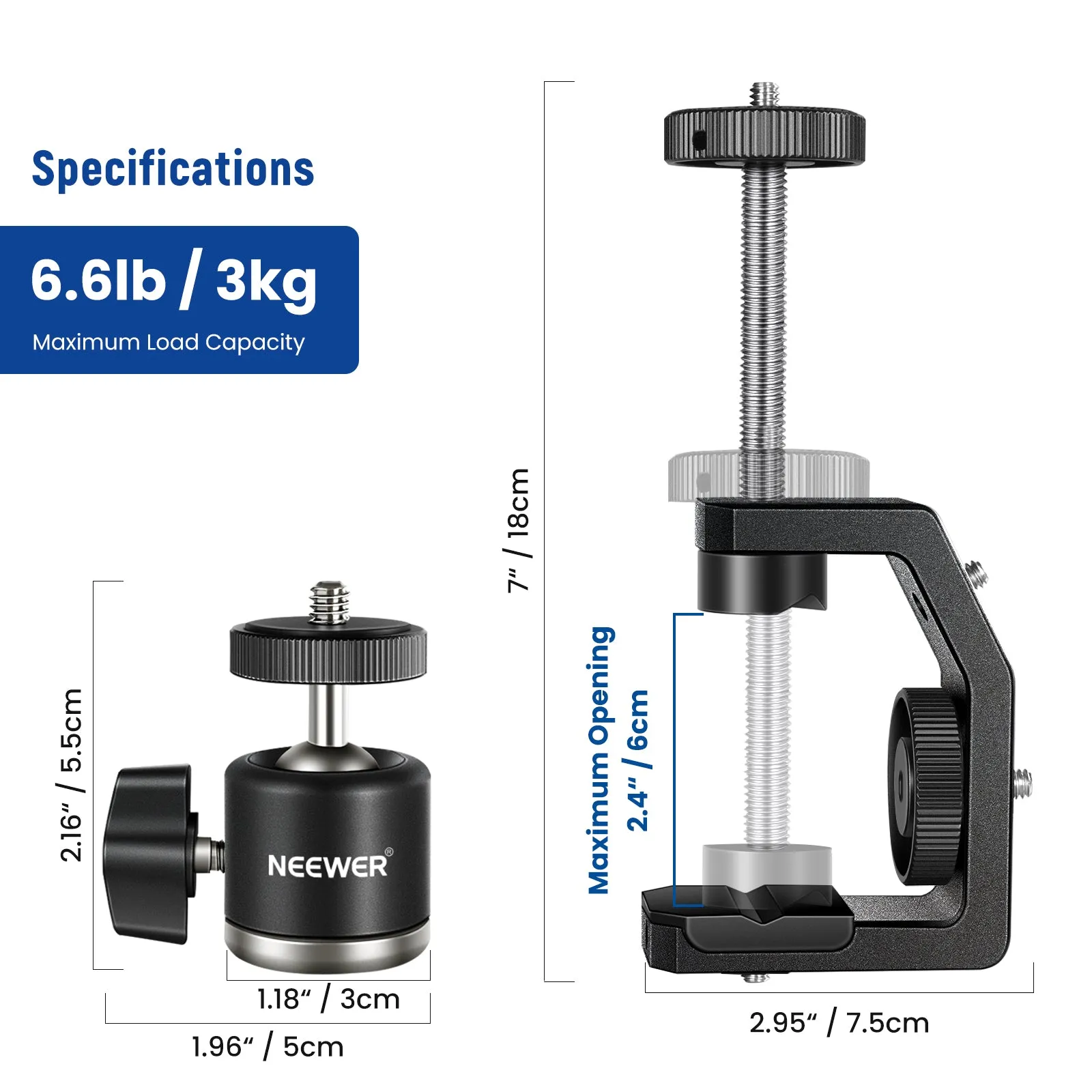 NEEWER Adjustable Aluminum Alloy Clamp C Clamp with Tripod Head