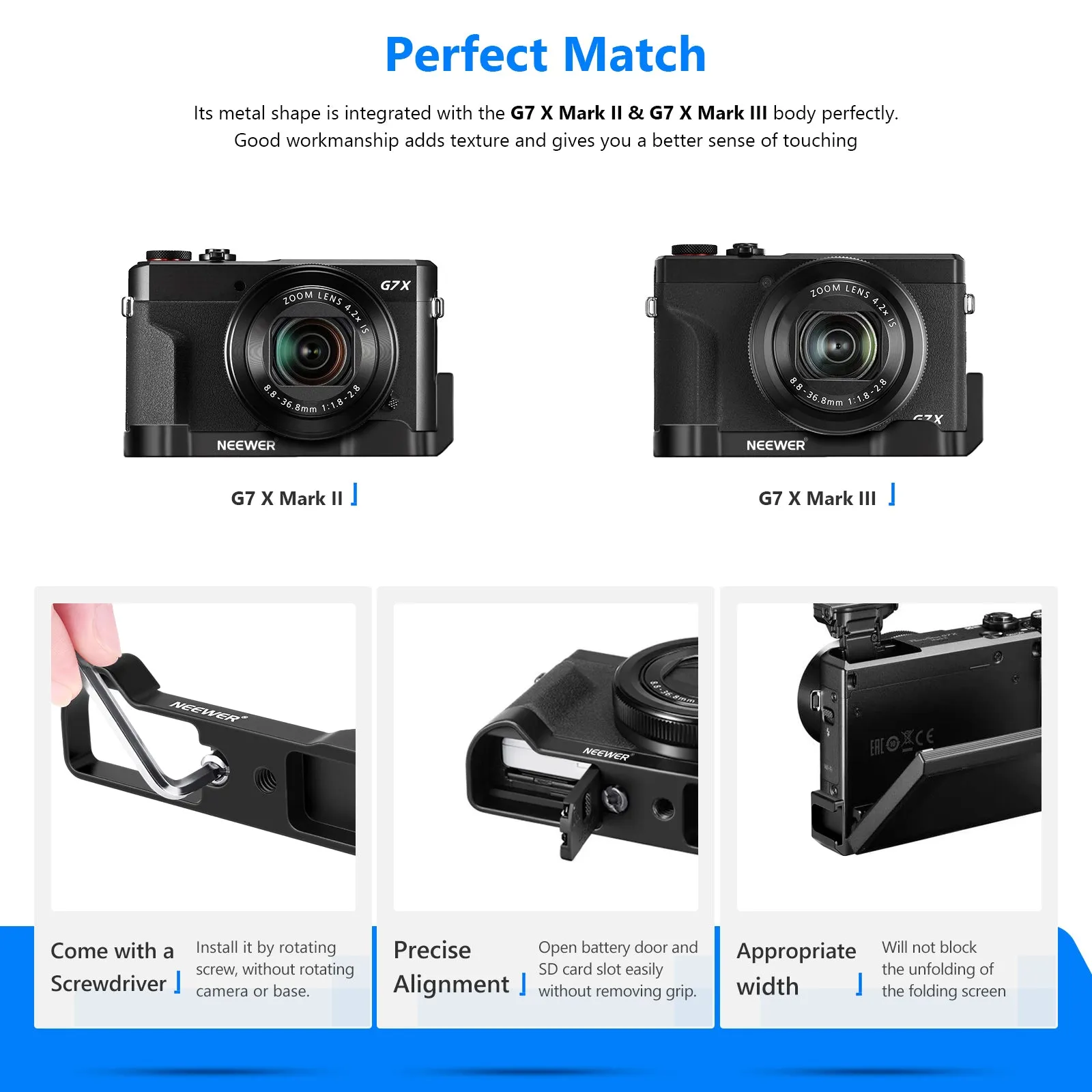 NEEWER Metal Bracket Hand Grip for Canon G7 X Mark II/III