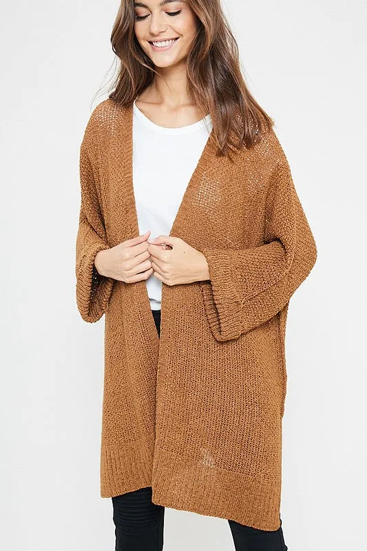 OPEN FRONT LONG LINE CARDIGAN