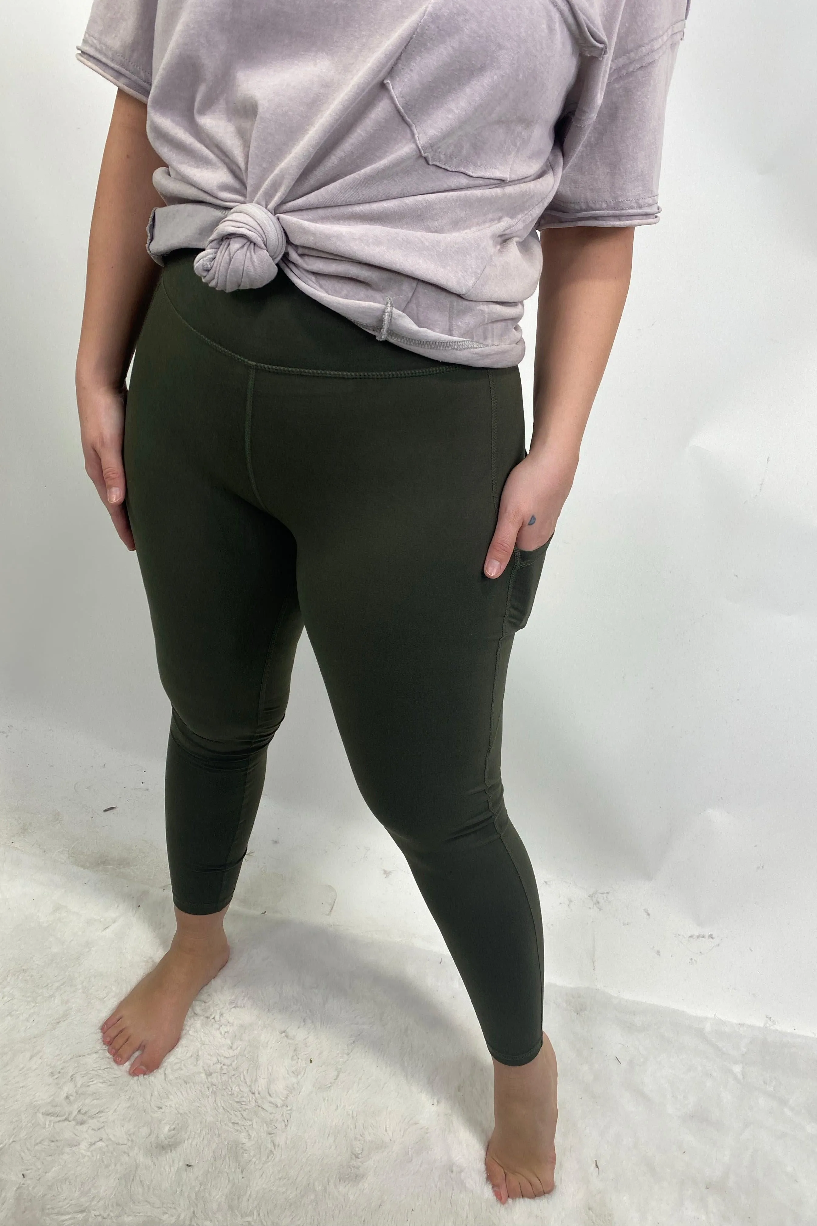 Picking Up The Pace- {Black, Gray & Olive} Buttery Soft Leggings w/ Side Pockets