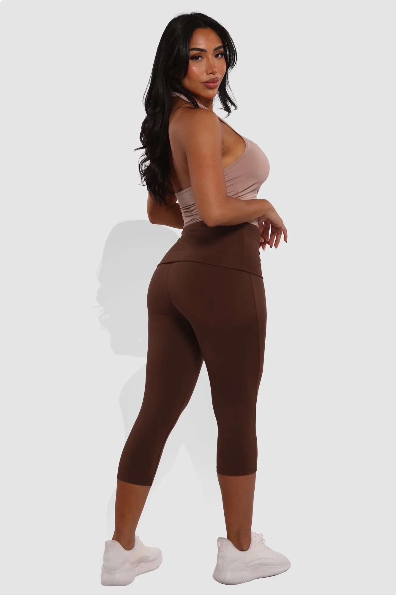 Pillowy Soft Fold Over High Waist Leggings - Chocolate Brown