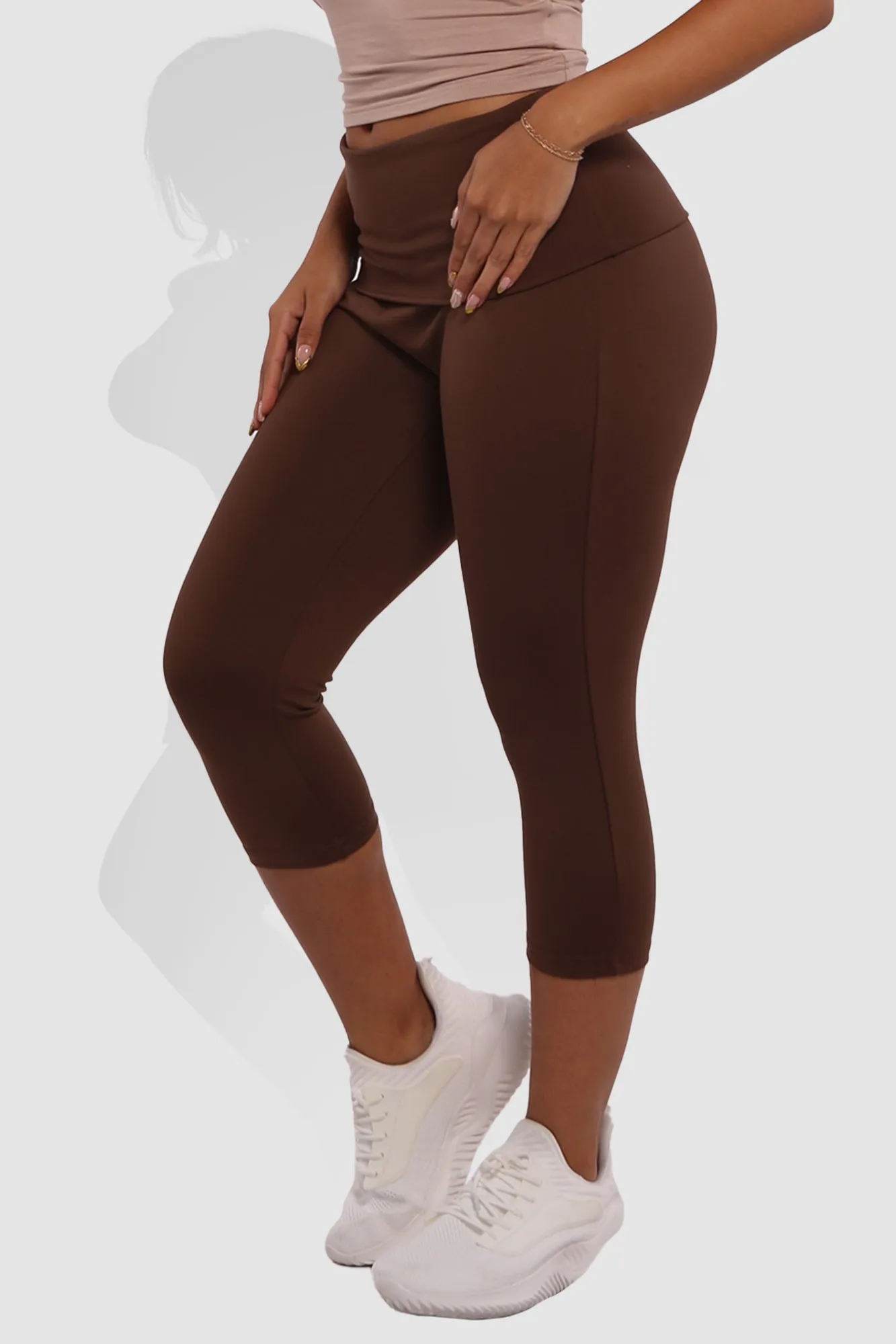 Pillowy Soft Fold Over High Waist Leggings - Chocolate Brown