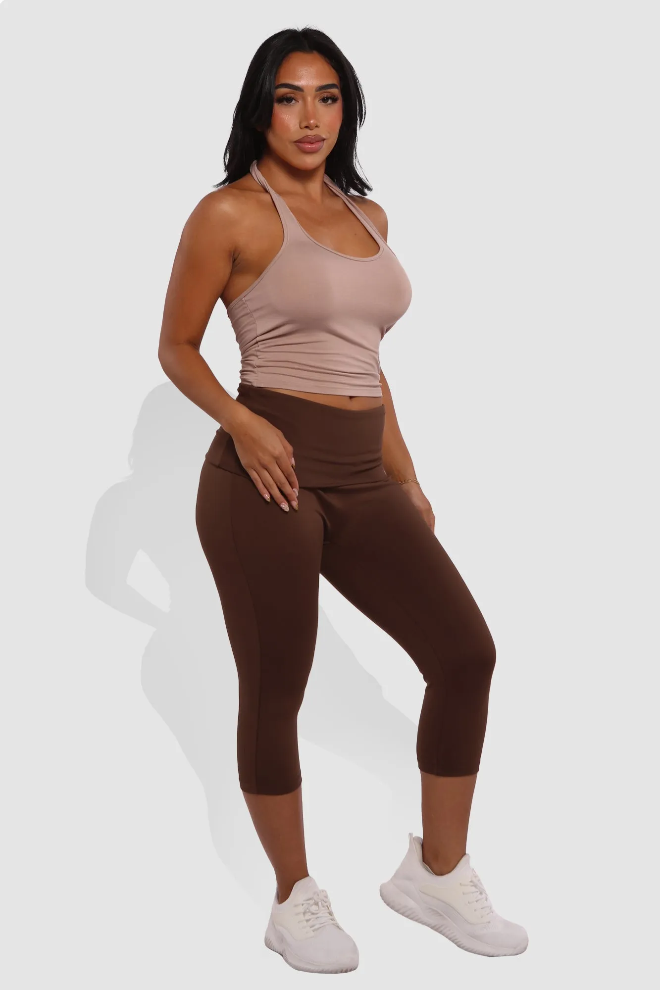 Pillowy Soft Fold Over High Waist Leggings - Chocolate Brown