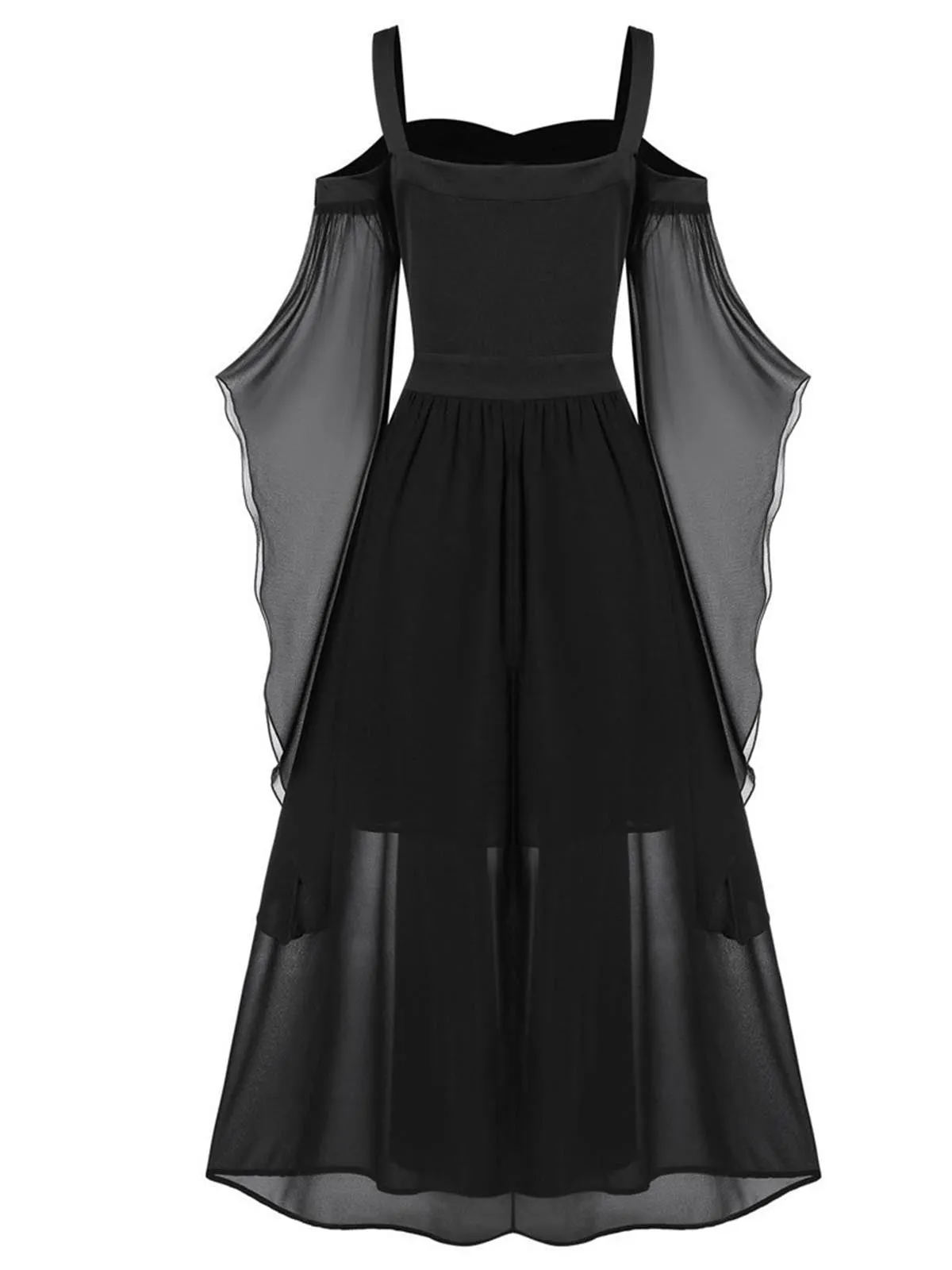 [Plus Size] 1950s Suspender Contrast Color Chiffon Strap Dress