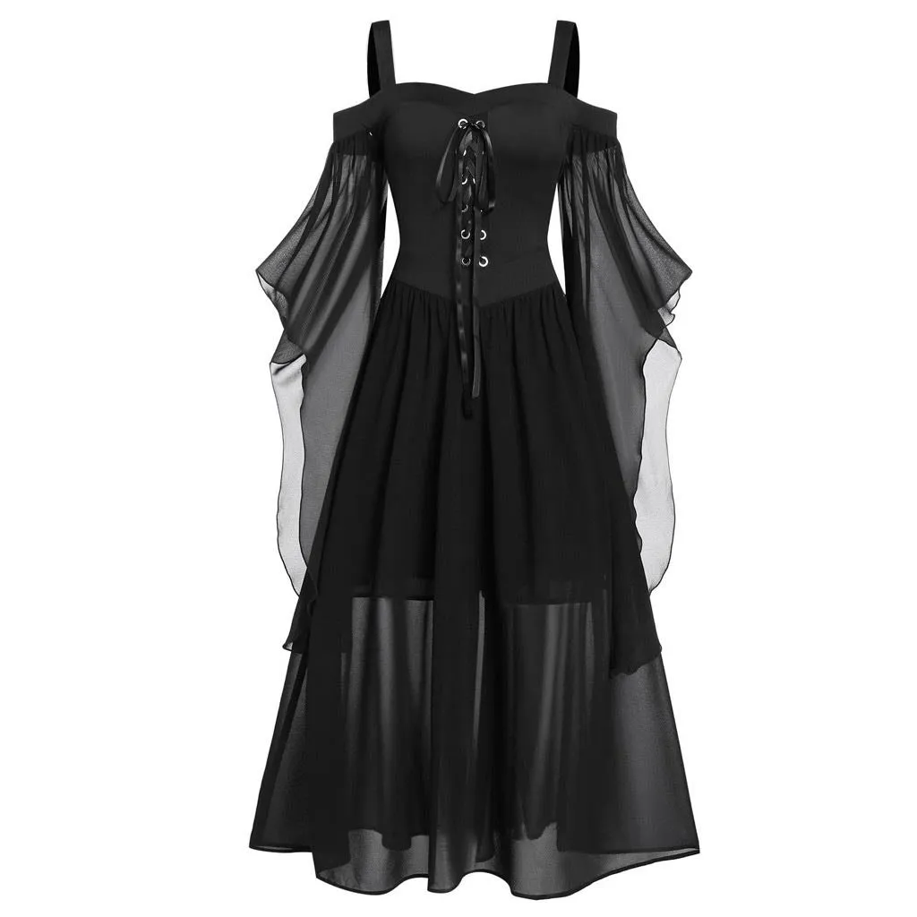 [Plus Size] 1950s Suspender Contrast Color Chiffon Strap Dress