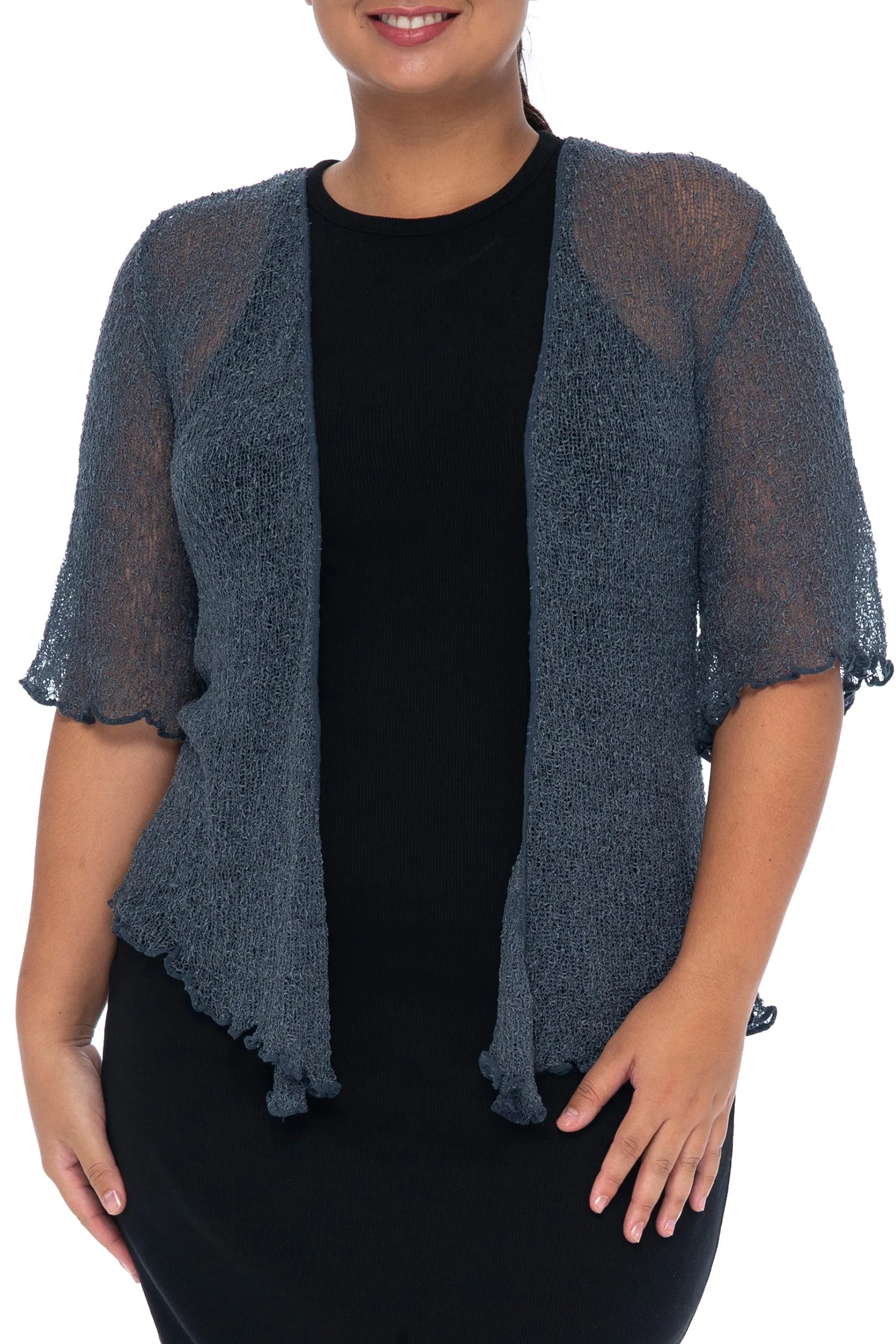 Plus Size Sheer Short Sleeve Cardigan