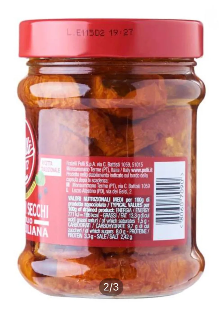 Polli Sundried Tomatoes Sicilian Style, 10.1oz  ( Case of 12Jars)