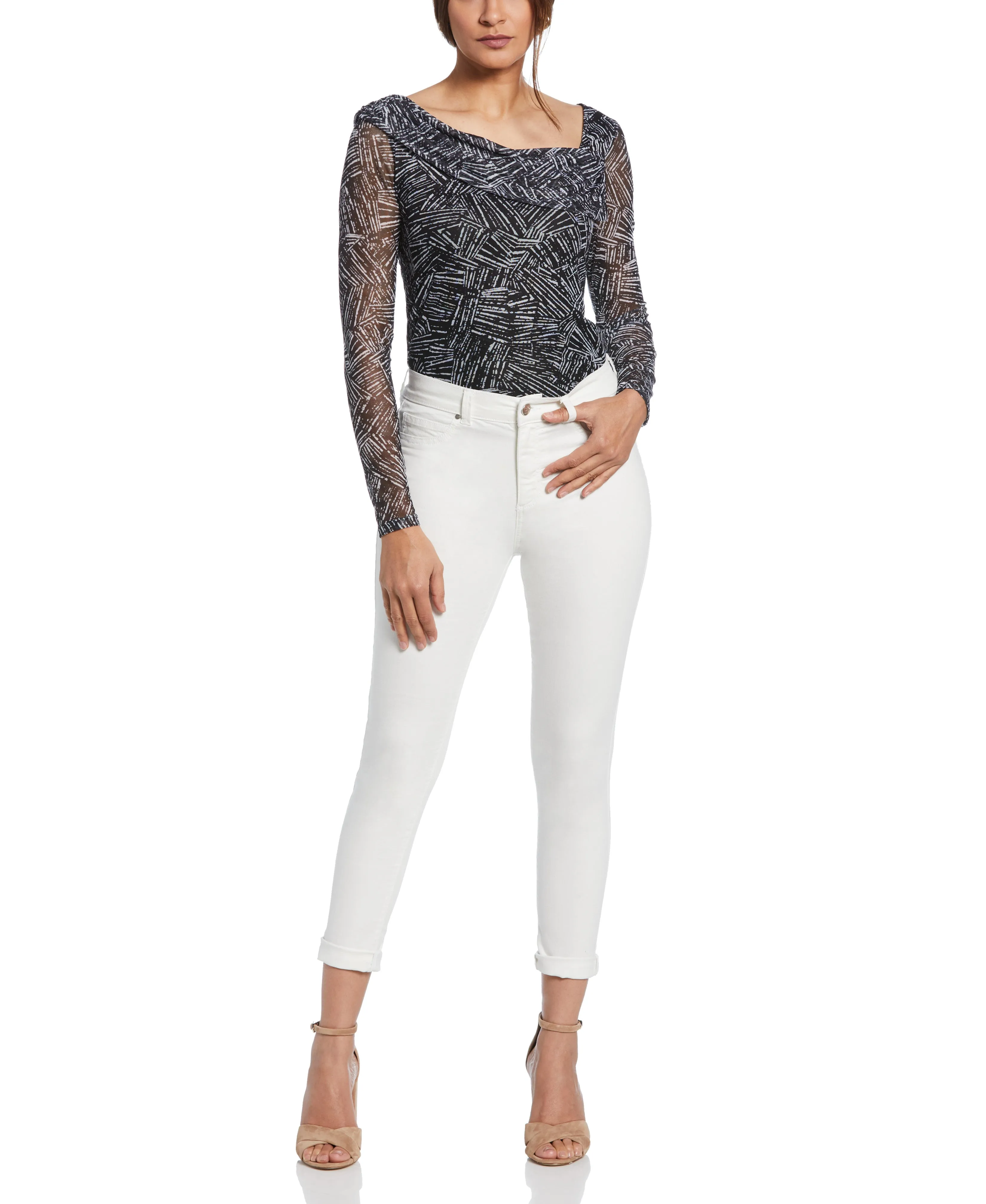 Printed Asymmetrical Mesh Top