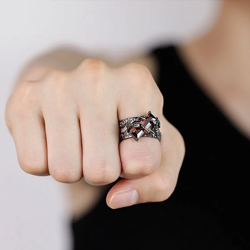 Punk Thorn Ruby Ring Black Resizable Ring