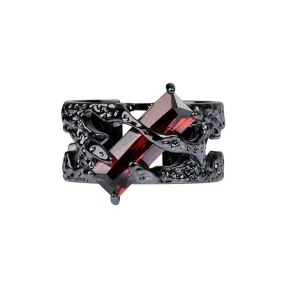 Punk Thorn Ruby Ring Black Resizable Ring