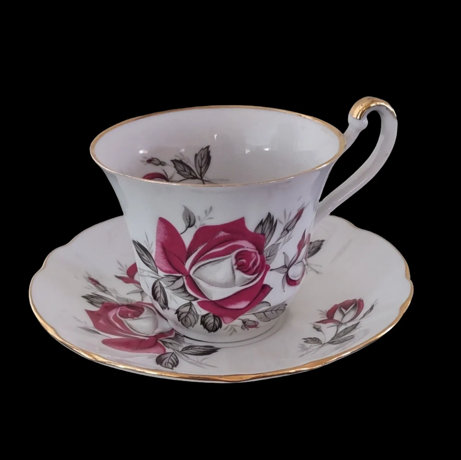 Rheinpfalz Hartporzellan Cup and Saucer Rose with Gold Accents