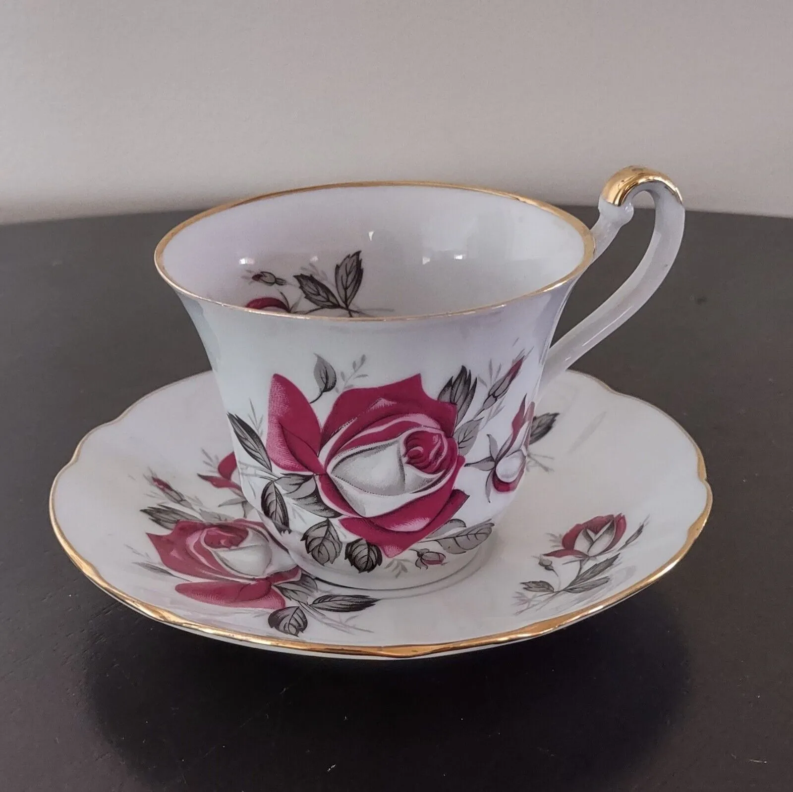 Rheinpfalz Hartporzellan Cup and Saucer Rose with Gold Accents