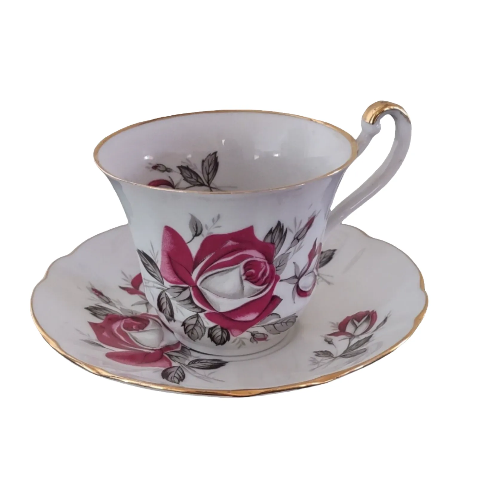 Rheinpfalz Hartporzellan Cup and Saucer Rose with Gold Accents