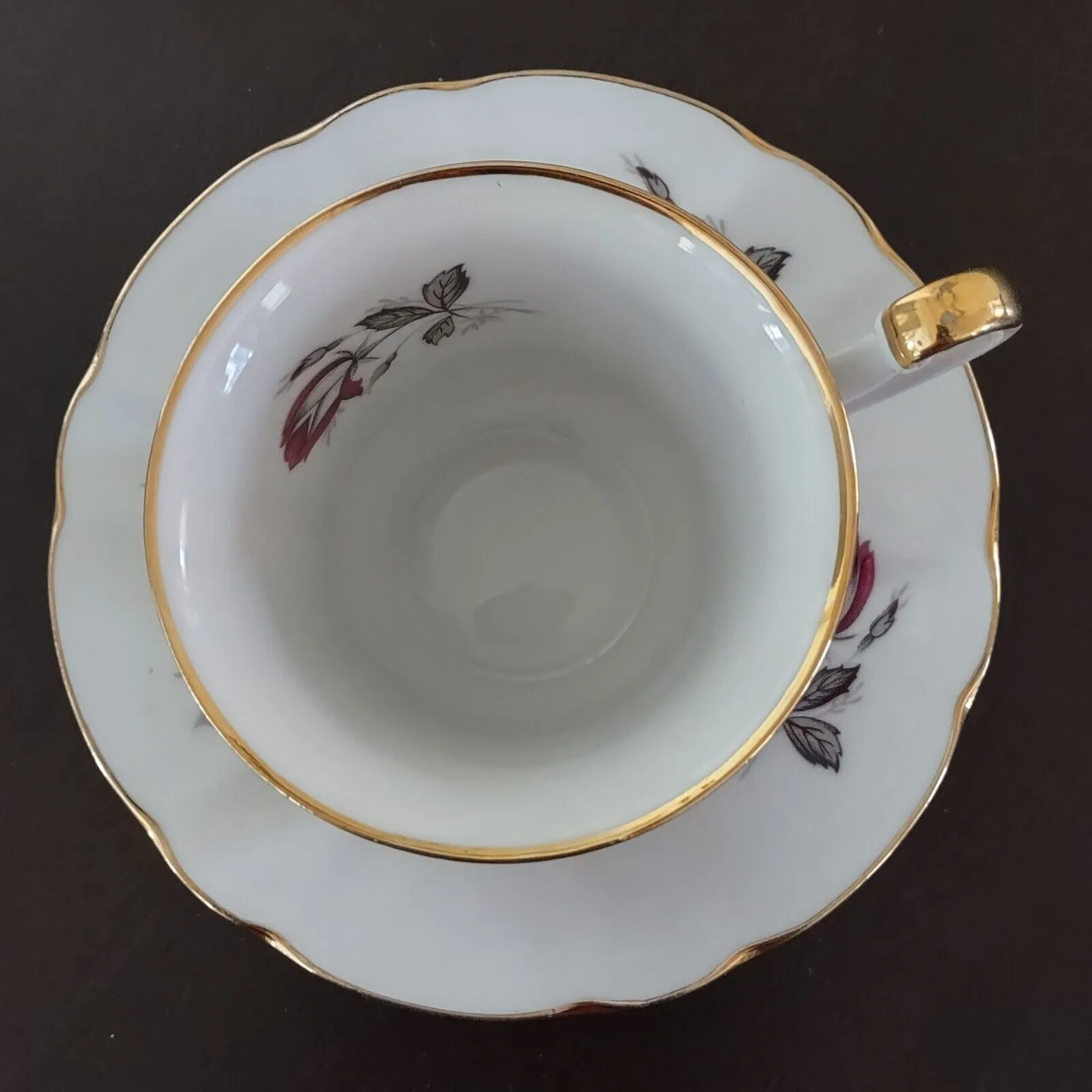 Rheinpfalz Hartporzellan Cup and Saucer Rose with Gold Accents