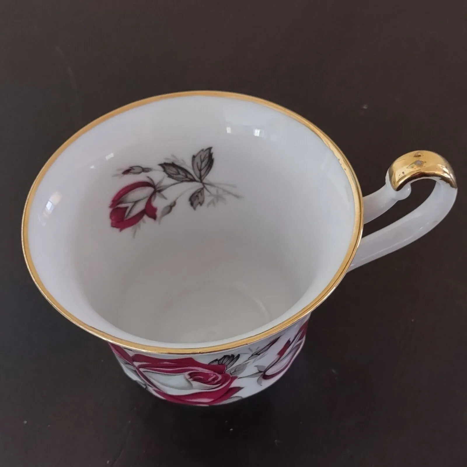 Rheinpfalz Hartporzellan Cup and Saucer Rose with Gold Accents