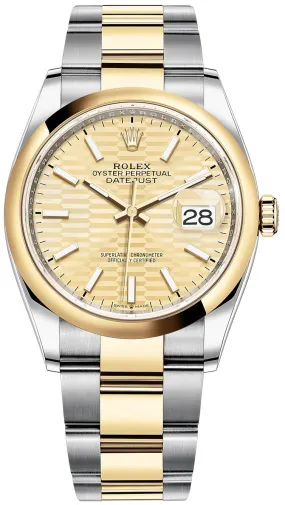 Rolex Datejust 36 Yellow Gold/Steel Golden Fluted Motif Dial Domed Bezel Oyster Bracelet (Ref 126203)