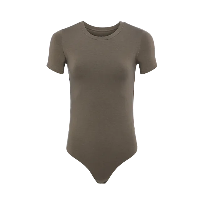 Short Sleeve Crewneck Bodysuit | Mocha