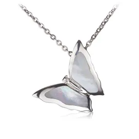 Sterling Silver Butterfly with Mother-of-Pearl Inlaid Pendant (Chain Sold Separately)