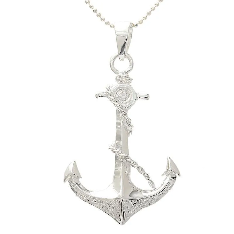 Sterling Silver Hawaiian Scroll Anchor Pendant (S/L) (Chain Sold Separately)